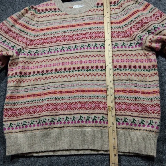 J.Crew Womens Size 2X Puff-Sleeve Fair Isle Crewneck Sweater Cherries - Picture 8 of 9